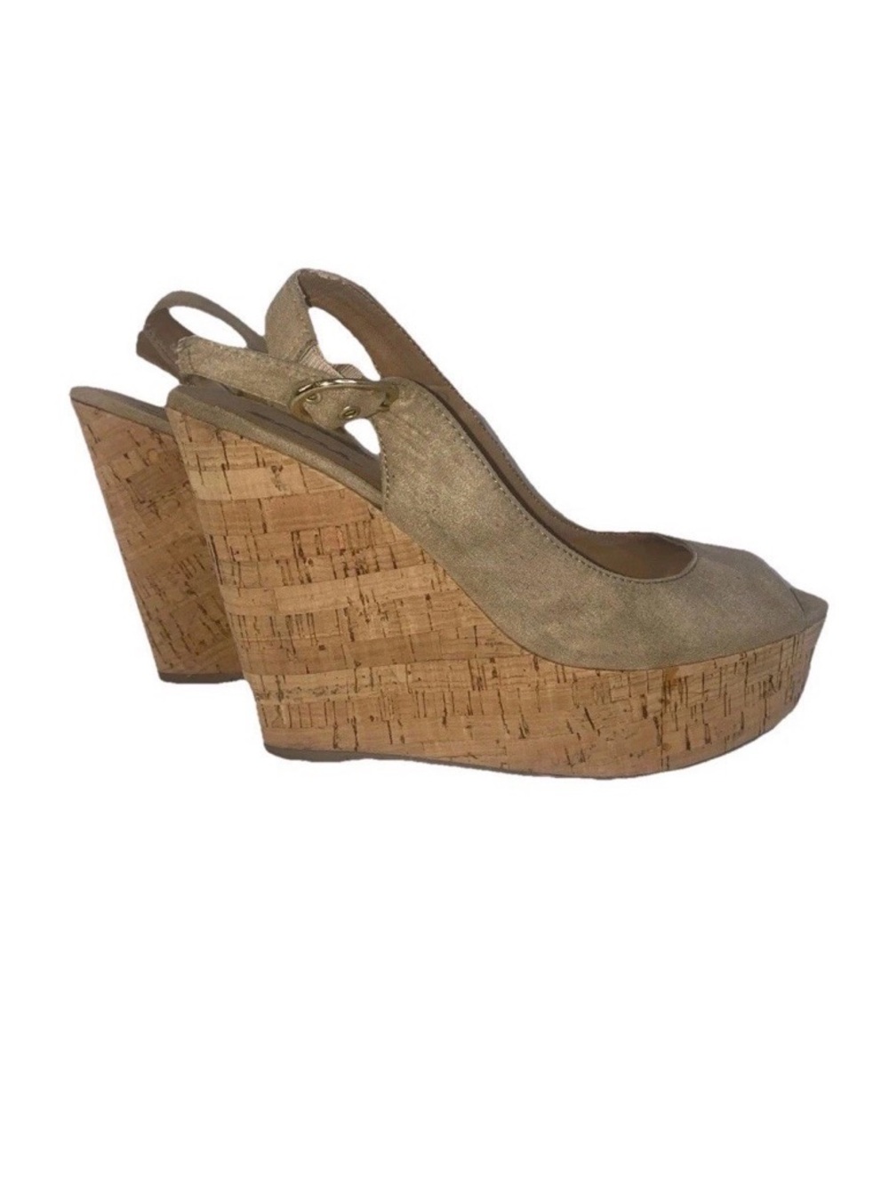 Soda Taupe Cork Wedge Slingback Heels Size 10